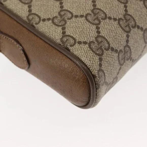 GUCCI GG Canvas Web Sherry Line Shoulder Bag PVC Leather Beige Green